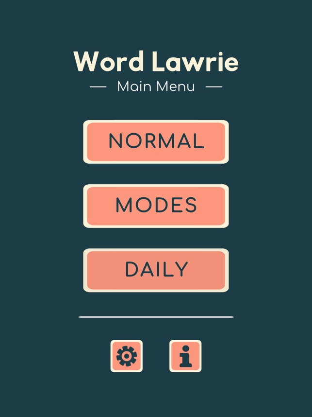 Word Lawrie menu with Normal, Modes, and Daily play options